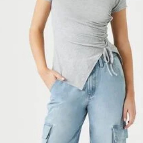 New with tags: Ruched Drawstring Ribbed Tee - Picture 3 of 4